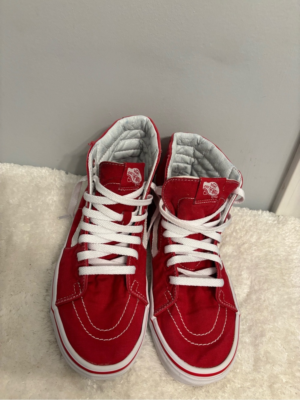 Unisex Red High-Top Canvas Sneakers - White Laces skateboard shoes..